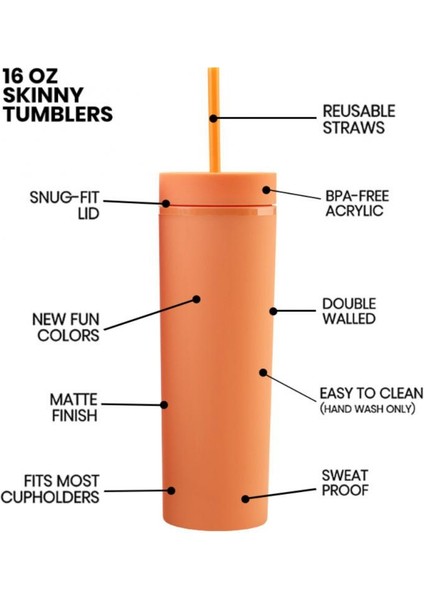 04 450ML 16OZ Çift Katmanlı Plastik Buzlu Su Bardağı 450ML Renkli Mat Su Şişesi Samanlı ve Kapaklı Kahve Fincanı Kupa Tumbler Hediyeler (Yurt Dışından)