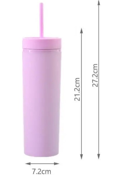 04 450ML 16OZ Çift Katmanlı Plastik Buzlu Su Bardağı 450ML Renkli Mat Su Şişesi Samanlı ve Kapaklı Kahve Fincanı Kupa Tumbler Hediyeler (Yurt Dışından)