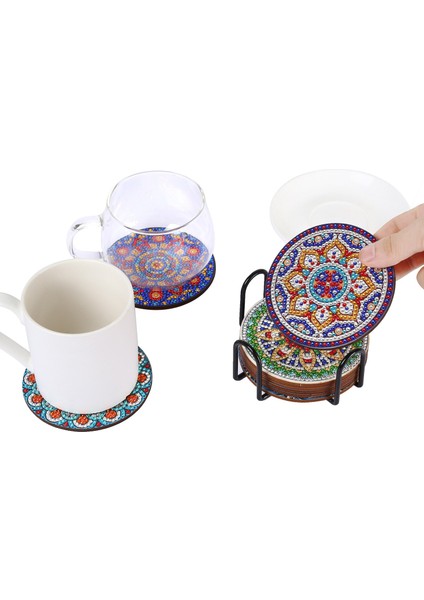 4 Adet 10 cm 4 Adet Soyut Datura Çiçekler Bohem Baskılı Mümkün Paspaslar Vintage Elmas Boyama Yalıtımlı Bardak Bardak Bir Kase Çay ve Kahve (Yurt Dışından)