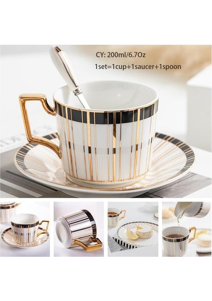 Lider 200 ml Avrupa Asil Kemik Çini Kahve Fincanı Tabağı Kaşık Seti 200 ml Lüks Seramik Kupa Üst Sınıf Porselen Çay Bardağı Cafe Parti Drinkware (Yurt Dışından)
