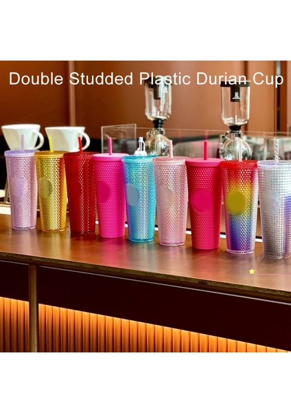 18 710ML 1pc Elmas Radyant Tanrıça Kupası Logo Yok 710ML Yaz Soğuk Su Bardağı Samanlı Bardak Çift Katmanlı Plastik Durian Kahve Kupa (Yurt Dışından)