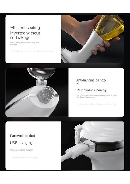 D Manuel 250 ml Elektrikli Zeytinyağı Püskürtücü Şişe Dağıtıcı Soya Sosu Sirke Depolama Kavanoz Barbekü Mutfak Aletleri Gadget USB Şarj Çıkarılabilir (Yurt Dışından) modelleri