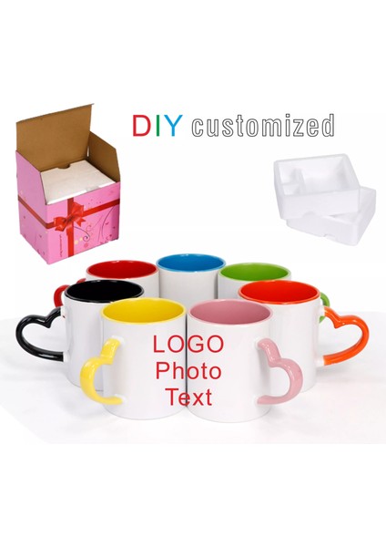 Yellow-2 350 ml Seramik Kupa Dıy Fotoğraf Kalp Şekli Kolu ve Iç Renkler Süt Kahve Fincanı Özelleştirilmiş Resimler Logo Adı Metin Yaratıcı Kesim Hediyeler (Yurt Dışından)