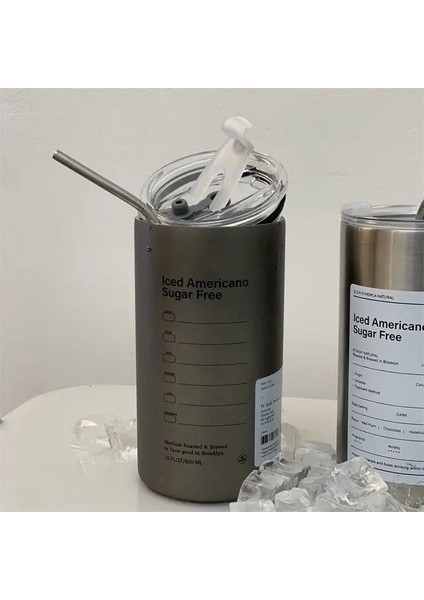 S2 600ML 600ML Çift Duvar Paslanmaz Çelik Kahve Fincanı Kapaklı Pipet Sızdırmaz Termal Kupa Termos Seyahat Araba Yalıtımlı Şişe (Yurt Dışından)