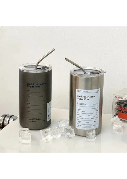S2 600ML 600ML Çift Duvar Paslanmaz Çelik Kahve Fincanı Kapaklı Pipet Sızdırmaz Termal Kupa Termos Seyahat Araba Yalıtımlı Şişe (Yurt Dışından)