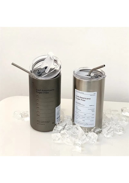 S2 600ML 600ML Çift Duvar Paslanmaz Çelik Kahve Fincanı Kapaklı Pipet Sızdırmaz Termal Kupa Termos Seyahat Araba Yalıtımlı Şişe (Yurt Dışından)