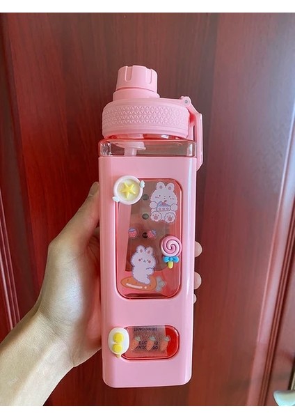 Pembe 3 900ML Ayı Pastel Su Şişesi 3D Etiketli 700ML/900ML Plastik Seyahat Çay Suyu Süt Taşınabilir Sevimli Shaker Içme Şişesi Hediye (Yurt Dışından)