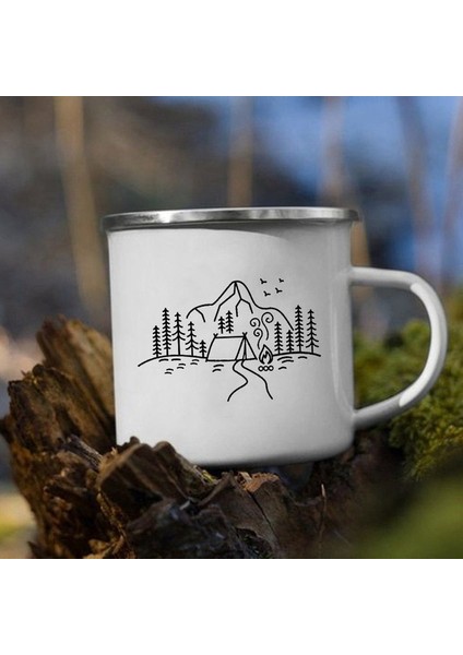 XH3210-A015WH-8 Dağ Kamp Macera Baskı Emaye Yaratıcı Kahve Su Süt Bardak Kamp Kupalar Kolu Drinkware Tatil Yürüyüş Kupa Hediyeler (Yurt Dışından)
