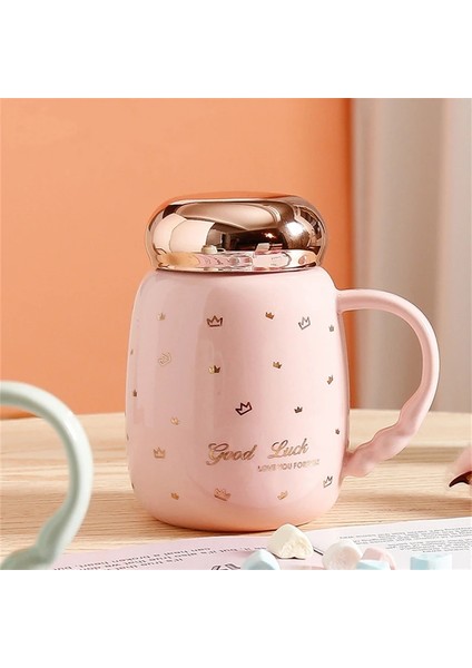 Koyu Mavi 450 ml Gypsophila Seramik Kahve Fincanı Yaratıcı Kahvaltı Handgrip Kapaklı Kupa Taşınabilir Çay Su Bardağı Porselen Sofra Noel Hediyesi (Yurt Dışından)