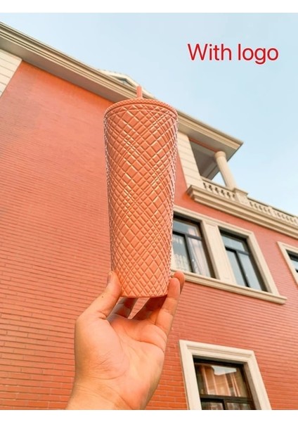 Pembe 701-800ML Elmas Radyant Tanrıça Fincan Logo ile 710ML Yaz Soğuk Su Bardağı Pipetli Tumbler Çift Katmanlı Plastik Durian Kahve Kupa (Yurt Dışından)