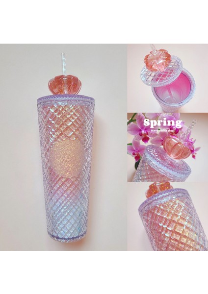 Pembe 701-800ML Elmas Radyant Tanrıça Fincan Logo ile 710ML Yaz Soğuk Su Bardağı Pipetli Tumbler Çift Katmanlı Plastik Durian Kahve Kupa (Yurt Dışından)