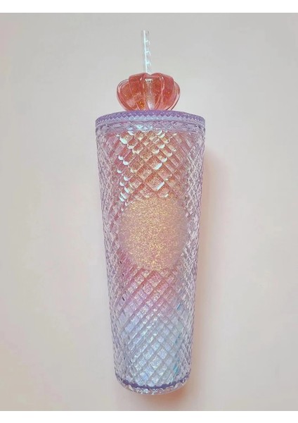 Pembe 701-800ML Elmas Radyant Tanrıça Fincan Logo ile 710ML Yaz Soğuk Su Bardağı Pipetli Tumbler Çift Katmanlı Plastik Durian Kahve Kupa (Yurt Dışından)