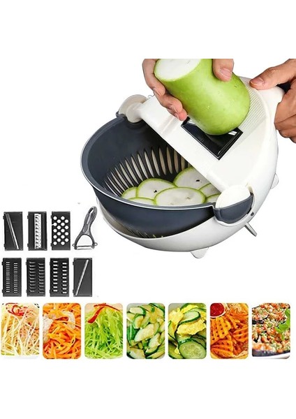 Beyaz 9 In 1 Çok Fonksiyonlu Sebze Kesici Drenaj Sepeti ile Sihirli Döndür Kevgir Sebze Taşınabilir Dilimleme Kıyıcı Sebze Araçları (Yurt Dışından) modelleri