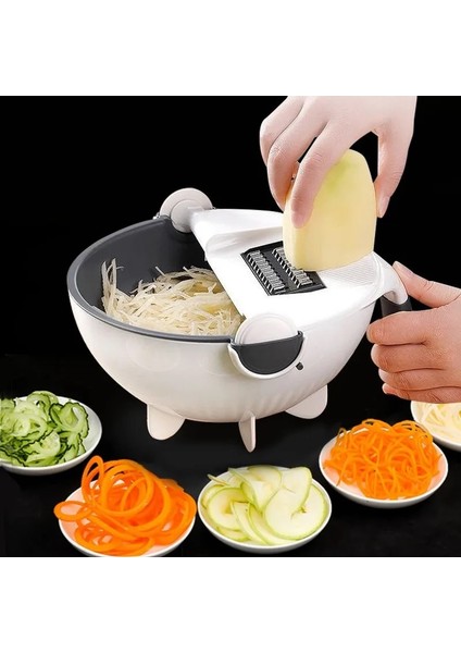 Beyaz 9 In 1 Çok Fonksiyonlu Sebze Kesici Drenaj Sepeti ile Sihirli Döndür Kevgir Sebze Taşınabilir Dilimleme Kıyıcı Sebze Araçları (Yurt Dışından) fırsatları