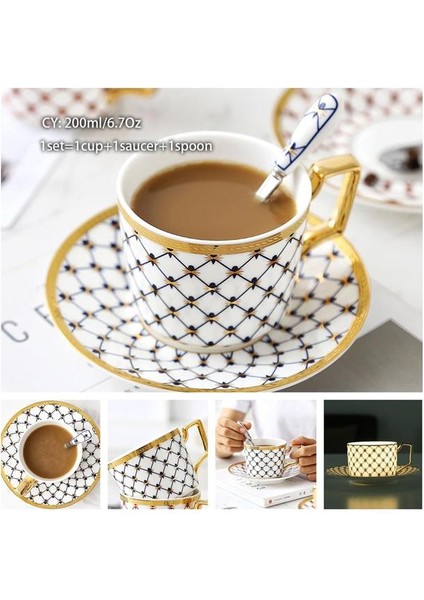 New Age 200 ml Avrupa Asil Kemik Çini Kahve Fincanı Tabağı Kaşık Seti 200 ml Lüks Seramik Kupa Üst Sınıf Porselen Çay Bardağı Cafe Parti Drinkware (Yurt Dışından)