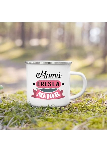 UXH209725-A015WH-8 360 ml Kelimenin En Iyi Anne ve Baba Ispanyol Baskılı Kupa Yaratıcı Kahve Fincanları Kamp Emaye Fincan Anne Baba Için Şenlikli Doğum Günü Hediyeleri (Yurt Dışından)