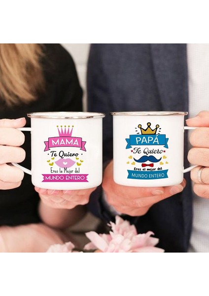 UXH209725-A015WH-8 360 ml Kelimenin En Iyi Anne ve Baba Ispanyol Baskılı Kupa Yaratıcı Kahve Fincanları Kamp Emaye Fincan Anne Baba Için Şenlikli Doğum Günü Hediyeleri (Yurt Dışından) modelleri