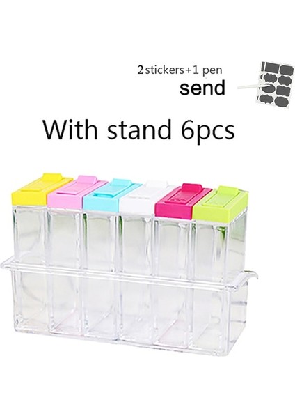 Set C Şeffaf Baharat Kavanoz Seti Tuz ve Biber Baharat Şişesi Renkli Kapaklı Mutfak Çeşni Şişe Saklama Kabı Baharat Rafı (Yurt Dışından)