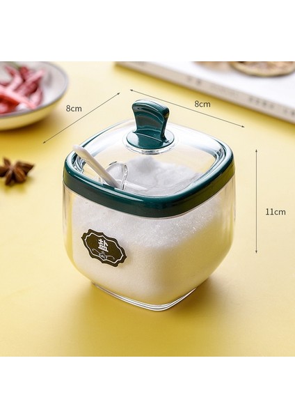 Şeffaf Yeşil Baharat Şişesi Plastik Baharat Kavanoz Kaşık Tuzluk Şeker Kabı Sos Kase Dağıtıcı Baharat Rafı Mutfak Aletleri (Yurt Dışından)