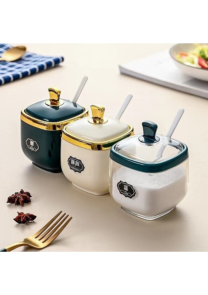 Şeffaf Yeşil Baharat Şişesi Plastik Baharat Kavanoz Kaşık Tuzluk Şeker Kabı Sos Kase Dağıtıcı Baharat Rafı Mutfak Aletleri (Yurt Dışından) fiyatları