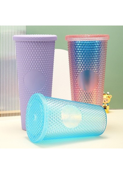 Style-Q 710ML Elmas Radyant Saman Kapaklı Bardak 710ML Kişiselleştirilmiş Soğuk Su Bardağı Samanlı Bardak Çift Katmanlı Plastik Durian Kahve Kupa (Yurt Dışından)
