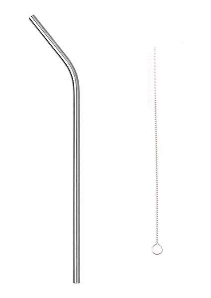 Kavisli Gümüş 26.5CMX6MM Içecek Pipetleri 304 Paslanmaz Çelik Soğuk Içme Kavisli Düz Uzun Pipet Fırçalı Drinkware Bar Parti Bardak Aksesuarları (Yurt Dışından)