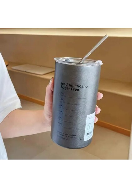 600 ml Yeni Paslanmaz Çelik Buzlu Amerikan Kahve Fincanı 304 Paslanmaz Çelik Vakum Çift Katmanlı Saman Bardak Latte Yalıtım Fincan (Yurt Dışından)