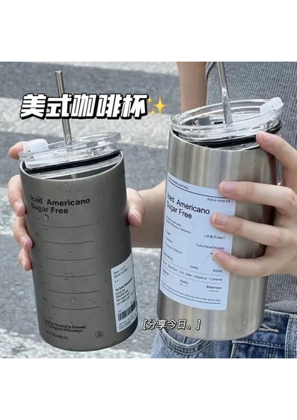 600 ml Yeni Paslanmaz Çelik Buzlu Amerikan Kahve Fincanı 304 Paslanmaz Çelik Vakum Çift Katmanlı Saman Bardak Latte Yalıtım Fincan (Yurt Dışından)