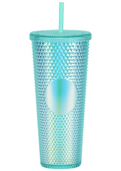 Temizle Yeşil 710ML Durian Kupası 710ML Kahve Kapaklı ve Samanlı Fincan Yaz Soğuk Su Kupa Bardak Samanlı Bardak Elmas Radyant Tanrıça Bardak (Yurt Dışından)