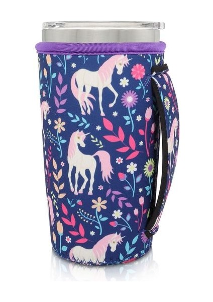 Unicorn Çayır Yeniden Kullanılabilir Buzlu Kahve Kupası Kol Neopren Yalıtımlı Kollu Bardak Kapak Tutucu Fikir 20OZ Tumbler Bardak (Yurt Dışından)