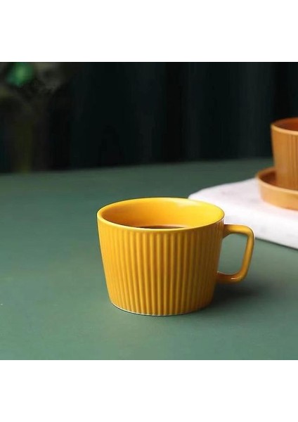 Tek Fincan-Sarı 250ML Avrupa Tarzı Kahve Fincanları ve Tabak Seramik Set Retro Zarif Ikindi Çayı Seramik Bardak Kahvaltı Süt Kupa ve Tabak Seti (Yurt Dışından)