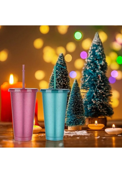 Mor 2 Adet 1/2 Adet Flaş Toz Su Pipetli Şişe Kapaklı Plastik Yeniden Kullanılabilir Kişiselleştirilmiş Açık Drinkware Suyu Kahve Noel Pipetli Bardak (Yurt Dışından)