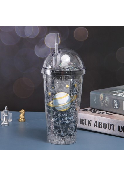 C 500 ml 500 ml Yaratıcı Buzlu Kahve Fincanı Plastik Pipetli Içme Şişesi Uzay Tarzı Su Şişesi Çift Duvar Bardak Bardak Hediye Onun Için (Yurt Dışından)