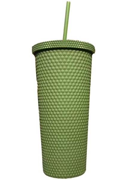 Açık Yeşil Pipetli Bardak 650ML Kapaklı Bardaklar Saman Çift Duvarlı Yeniden Kullanılabilir Bardaklar Kamp Yürüyüş Seyahat Malzemeleri Için Taşınabilir Su Bardağı (Yurt Dışından)
