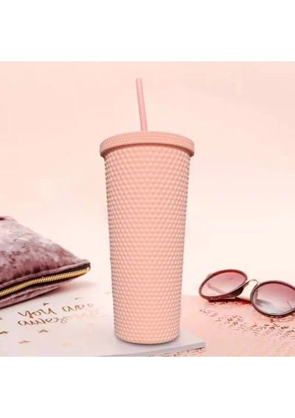 Açık Yeşil Pipetli Bardak 650ML Kapaklı Bardaklar Saman Çift Duvarlı Yeniden Kullanılabilir Bardaklar Kamp Yürüyüş Seyahat Malzemeleri Için Taşınabilir Su Bardağı (Yurt Dışından)