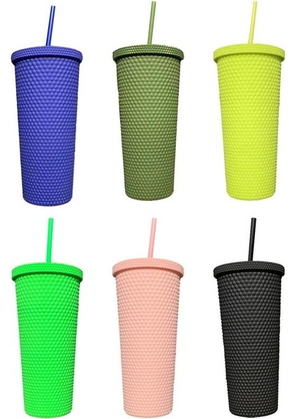 Açık Yeşil Pipetli Bardak 650ML Kapaklı Bardaklar Saman Çift Duvarlı Yeniden Kullanılabilir Bardaklar Kamp Yürüyüş Seyahat Malzemeleri Için Taşınabilir Su Bardağı (Yurt Dışından)