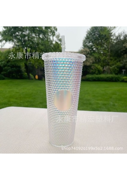 Style-L 710ML 710ML Çift Katmanlı Kahve Fincanı Samanlı Kapaklı Elektroliz Durian Fincan 24OZ Elmas Kravat Glitter Fincan Soğuk Içecek Bardak Şişe (Yurt Dışından)