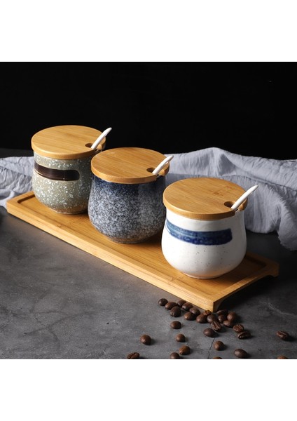 F-1 Adet Seramik Baharat Kavanoz Tuz Şeker Baharat Kavanoz Monosodyum Glutamat Baharat Kutu Seti Vintage Mutfak Malzemeleri Kaşıklı Şeker Kutusu (Yurt Dışından) fırsatları