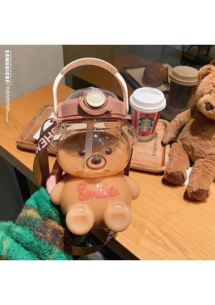 1000ML-B> 1l 1000ML/1400ML Kawaii Ayı Su Isıtıcısı Saman Su Bardağı Yaz Büyük Kapasiteli Plastik Saman Içme Bardağı Sevimli Çocuk Su Şişesi (Yurt Dışından)