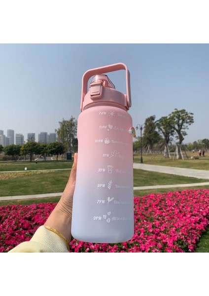 Pembe 2.0l 2 Litre Su Şişesi Motivasyon Içme Suyu Şişesi Spor Su Şişesi Zaman Işaretleyici Çıkartmalar ile Taşınabilir Yeniden Kullanılabilir Plastik Bardaklar (Yurt Dışından)