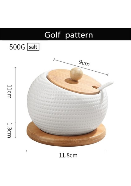 H 500G Taban Seramik Baharat Pot Mutfak Malzemeleri Kutusu Ev Kombinasyonu Mutfak Malzemeleri Şişe Yağı Tuz Potu, Bambu Tabanı ile 3 Takım (Yurt Dışından)