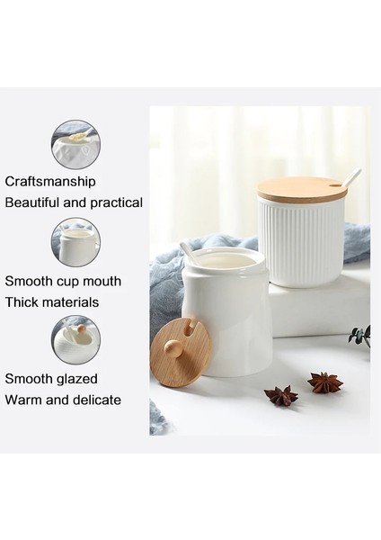 H 500G Taban Seramik Baharat Pot Mutfak Malzemeleri Kutusu Ev Kombinasyonu Mutfak Malzemeleri Şişe Yağı Tuz Potu, Bambu Tabanı ile 3 Takım (Yurt Dışından) fırsatları