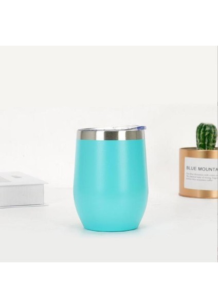 Göl Mavisi 301-400 ml Paslanmaz Çelik Şarap Bardakları Kapaklı 12 Oz Yalıtımlı Şarap Bardağı Köksüz Çift Duvar Vakum Şarap Bardağı Kahve (Yurt Dışından)