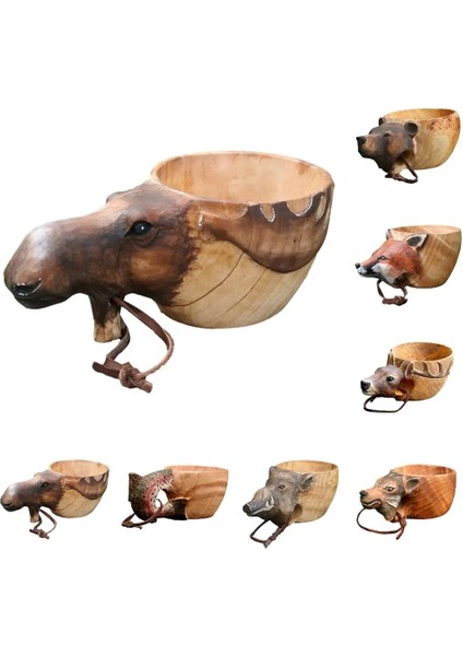 Yeşil Yenı Kauçuk Ahşap Su Bardağı Rakun Kurt Tilki Domuzu Geyik Balık Kafası 3D Stereo Mark Fincan Su Bardağı El Oyma Hayvan Kafası Fincan (Yurt Dışından)