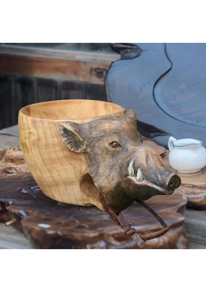 Yeşil Yenı Kauçuk Ahşap Su Bardağı Rakun Kurt Tilki Domuzu Geyik Balık Kafası 3D Stereo Mark Fincan Su Bardağı El Oyma Hayvan Kafası Fincan (Yurt Dışından)
