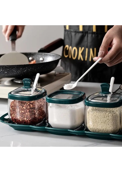 Yeşil Bir Baharat Şişesi Plastik Baharat Kavanoz Seti Kaşık Tuzluk Şeker Kabı Sos Kasesi Dağıtıcı ve Taban Mutfak Baharat Rafı (Yurt Dışından) modelleri