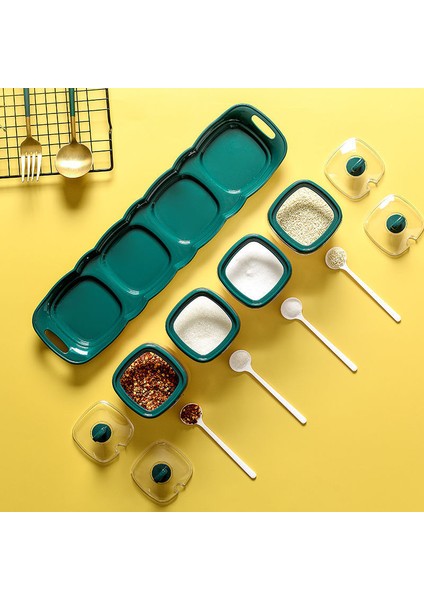 Yeşil Bir Baharat Şişesi Plastik Baharat Kavanoz Seti Kaşık Tuzluk Şeker Kabı Sos Kasesi Dağıtıcı ve Taban Mutfak Baharat Rafı (Yurt Dışından) fırsatları