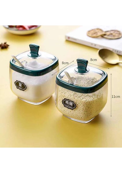 Yeşil Bir Baharat Şişesi Plastik Baharat Kavanoz Seti Kaşık Tuzluk Şeker Kabı Sos Kasesi Dağıtıcı ve Taban Mutfak Baharat Rafı (Yurt Dışından) indirimleri