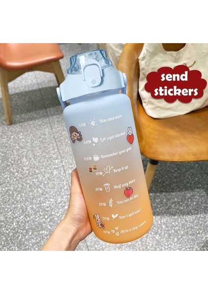 Çıkartmalar ile 02 2000 ml 2l Samanlı Su Şişesi Zaman Işaretleyici Plastik Su Bardağı Büyük Kapasiteli Buzlu Açık Spor Şişeleri Botella De Agua 2 Litre (Yurt Dışından)
