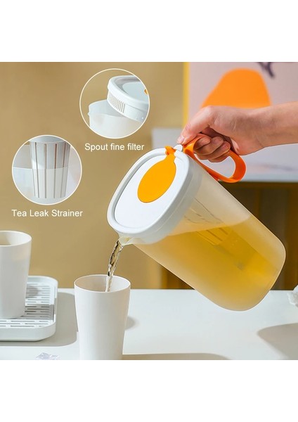 WHITE-2200ML Buzdolabı Soğuk Su Isıtıcısı Sürahileri Çay Demlik ile Gıda Sınıfı Plastik Çaydanlık Limonata Suyu Içecek Saklama Kabı Kapaklı (Yurt Dışından)